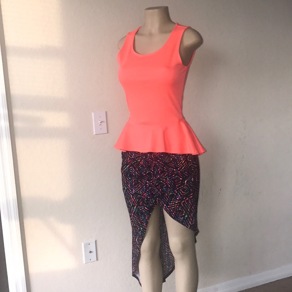 Pink peplum top with colorful skirt set